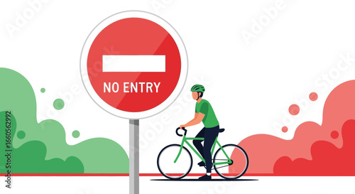 Bicyclist Ignoring Road Sign, Choosing Active Lifestyle Over Restriction Concepts