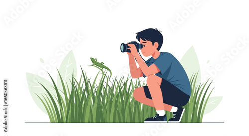 Boy Photographs Reptile Discovering Wildlife Nature Photography Adventure