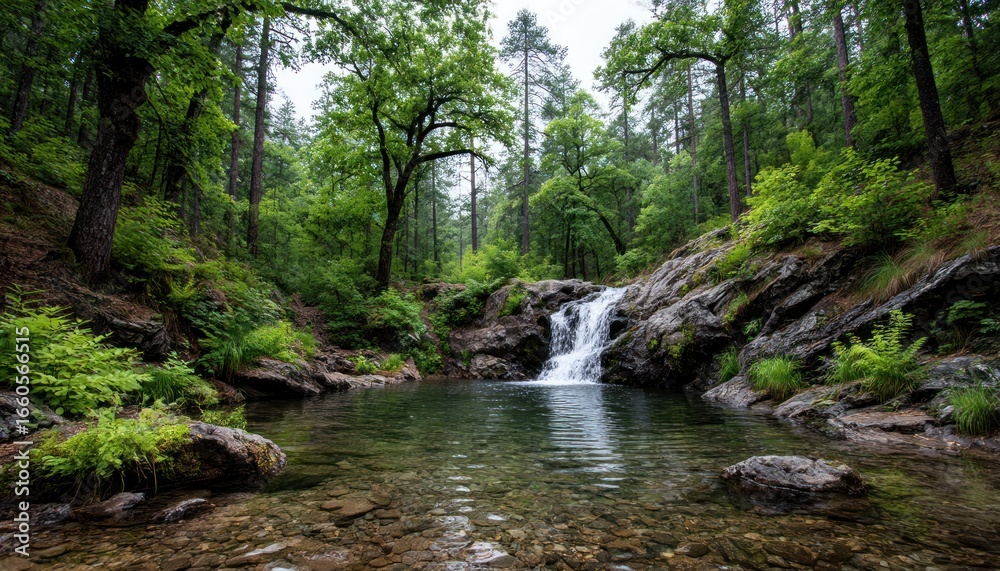 Obraz premium Lush forest waterfall scene (2)