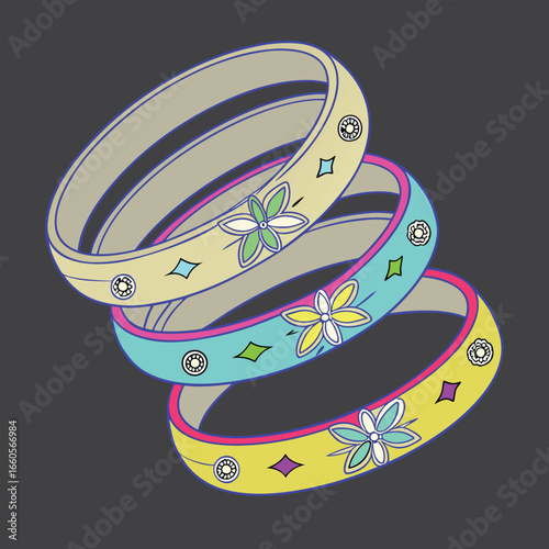 Stacked Colorful Bangles with Floral and Geometric Designs