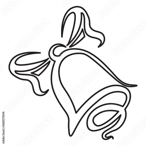 Festive Golden Bell Cartoon Ringing with Red Bow Icon Illustration