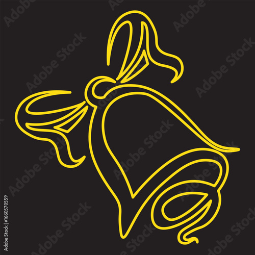 Festive Golden Bell Cartoon Ringing with Red Bow Icon Illustration