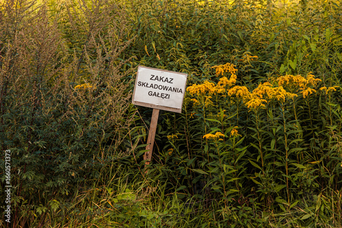 Znak zakazu składowania gałęzi