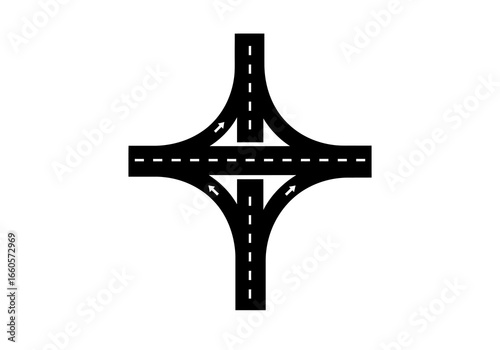 Black and White Highway Interchange Illustration with Arrows.