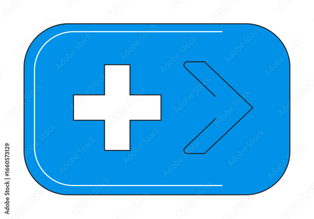 Obraz premium Blue Rounded Rectangle with White Plus and Arrow Symbols.