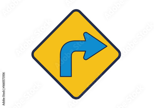 Free Download Yellow Diamond Road Sign with Blue Right Turn Arrow. - GFXLoad