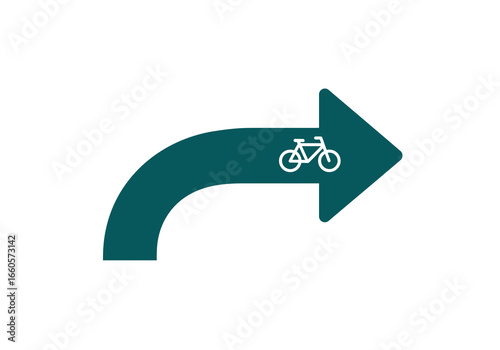 Teal Arrow Sign with Bicycle Symbol Indicating Direction.