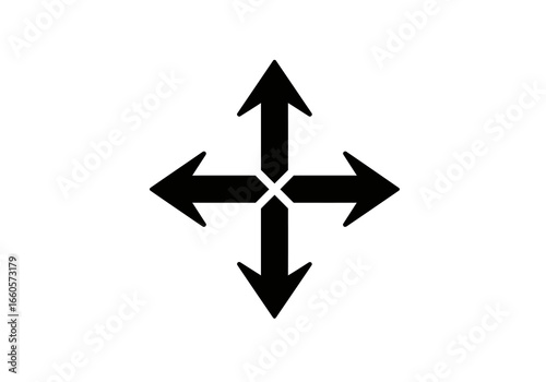Four-Way Arrow Symbol in Black and White.