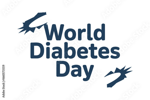 World Diabetes Day text with abstract blue spiky shapes on white lettering typography
