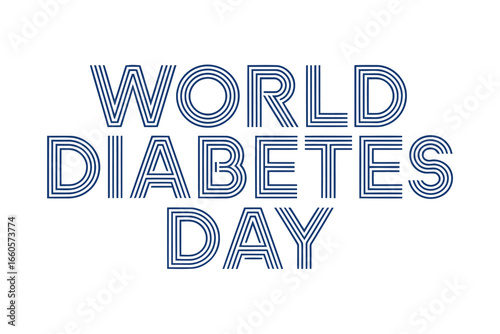 World Diabetes Day text with striped blue lettering on white diabetes awareness