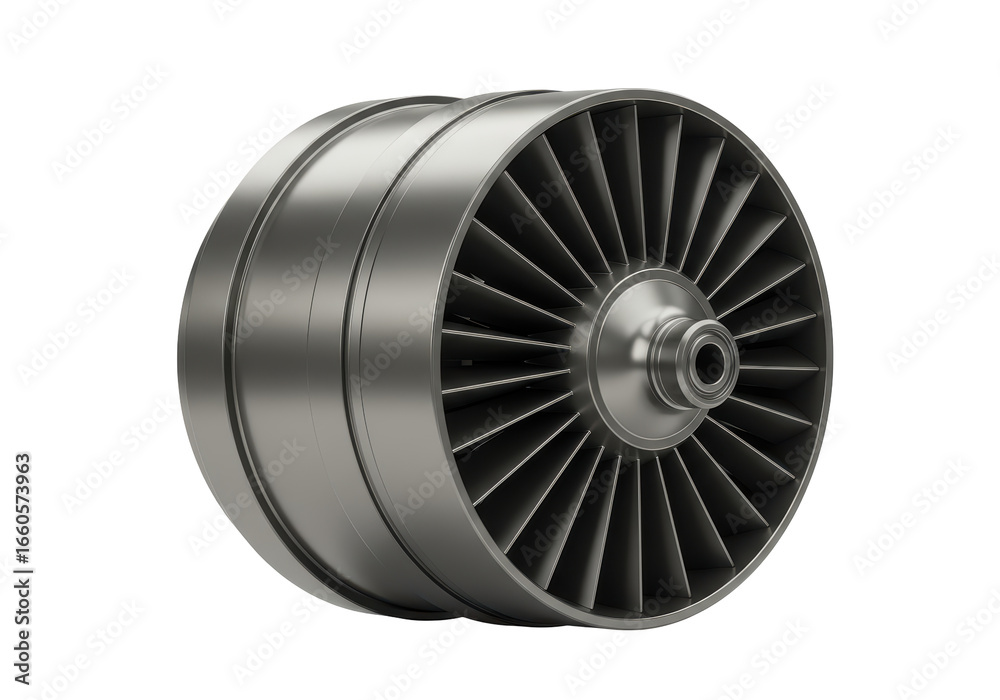 Isolated 3D Render of a Metallic Jet Engine Turbine Blade Assembly Isolated 3D Render of a Metallic Jet Engine Turbine Blade Assembly