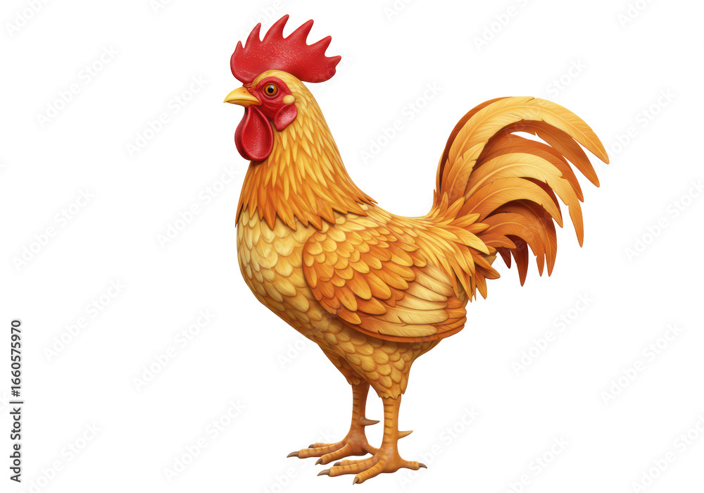 Fototapeta premium Isolated 3D Illustration of a Golden Rooster