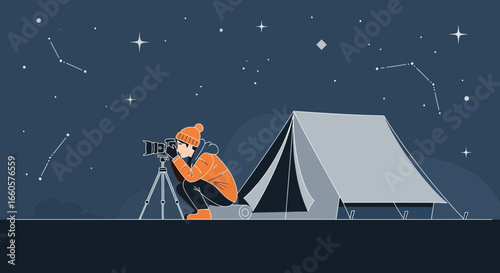 Capturing Celestial Wonders Amateur Astronomer Camping Under a Starry Sky