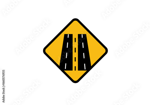 Divided Highway Ahead Yellow Warning Sign.
