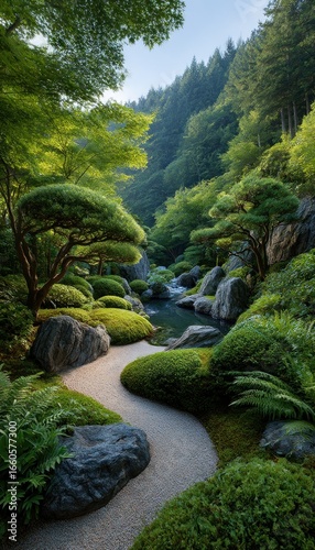 Serene Japanese garden path