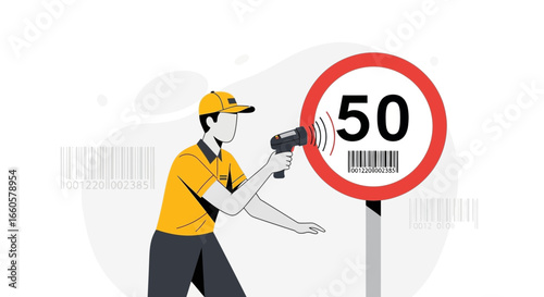 Concept illustration of tracking speed limits using barcodes and a handheld scanner