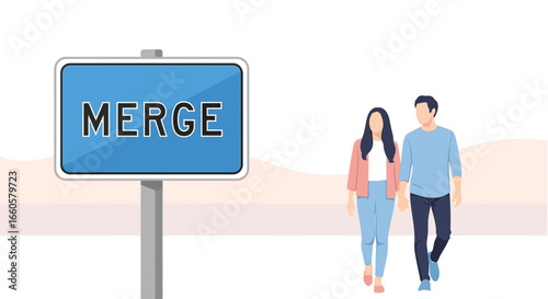 Couple Merging Together Along A Roadsign Portraying Commitment And Union