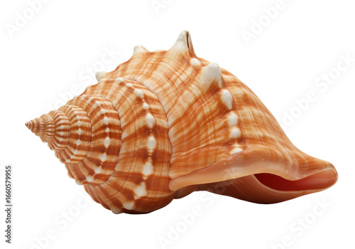 Foto Isolated Realistic Striped Spiral Conch Seashell from the Ocean