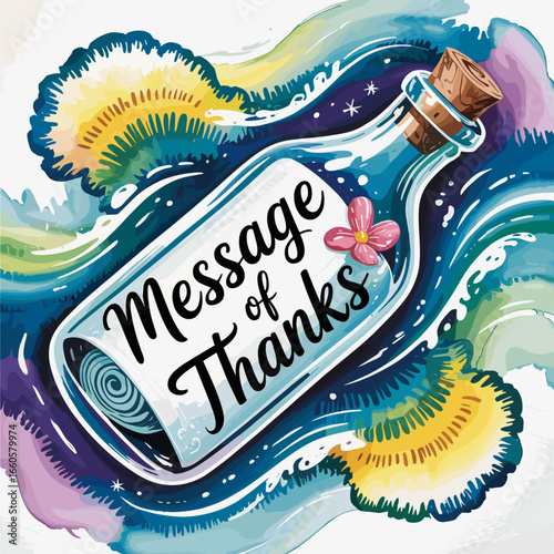 Message of Thanks – Bottle in Waves Illustration