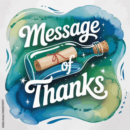 Message of Thanks – Bottle in Waves Illustration