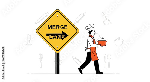 Culinary Merge Lane Chef Navigating Kitchen Ahead With Fresh Flavor