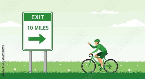 Cycling To Exit On Country Road With Signpost Directing Cyclist Direction