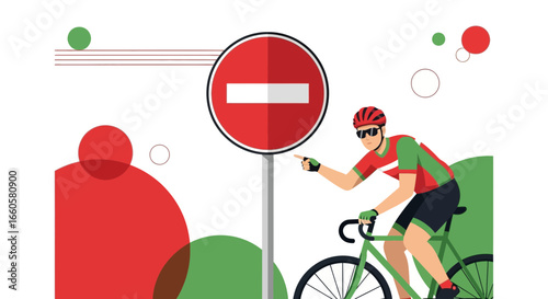 Cyclist Ignoring Prohibitory Sign on Road While Riding Bicycle During Day Time