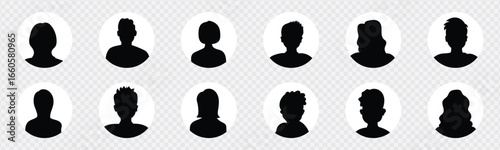 woman and man silhouette avatars or profile gray icon. male and female portraits, anonymous people icons different styles, oval, square, circle shape