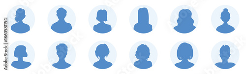 Silhouette head, avatar face, person icon people. Male and female profile. Vector illustration set