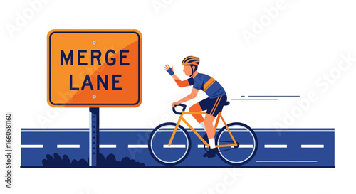 Cyclist Riding On Bike Path Merging Into Traffic Lane Safety First