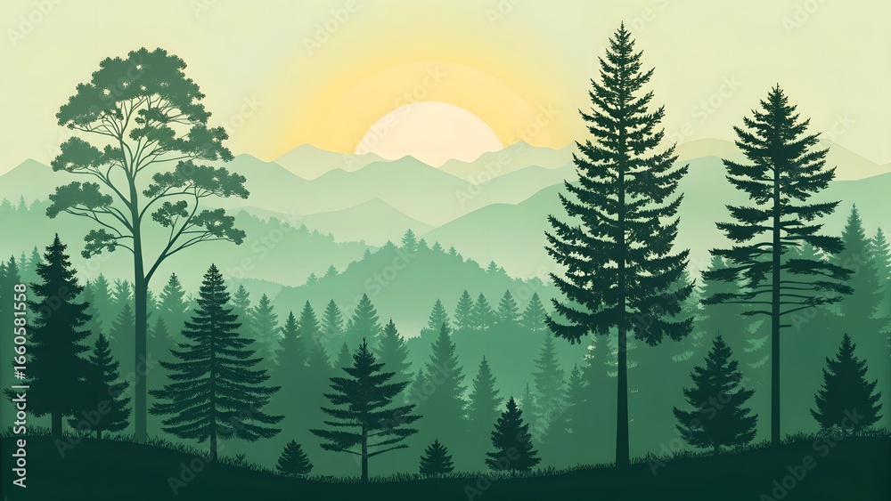 Fototapeta premium Beautiful pine forest mountain landscape view high resolution picture