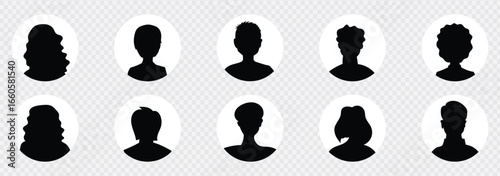 Silhouette head, avatar face, person icon people. Male and female profile. Vector illustration set