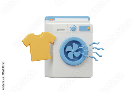 Cuadro en lienzo Isolated 3D Clothes Dryer Machine with T-shirt and Airflow