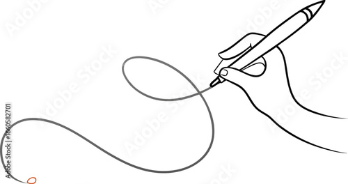 A hand holding a pen drawing a flowing line, creating a visual representation of creativity and design