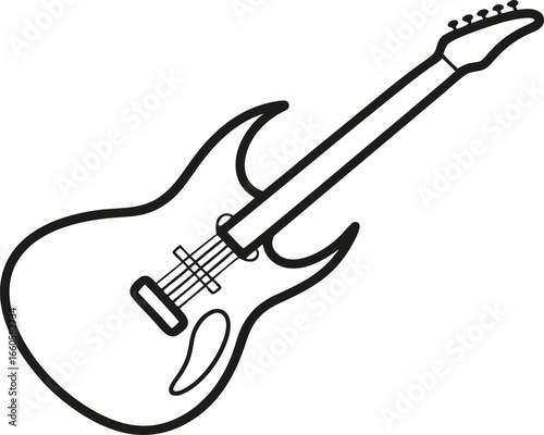 A stylish black and white illustration of an electric guitar
