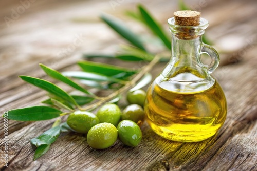 bottle of olive oil and olives