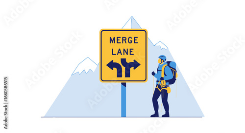 Decisions in Mountaineering A Climber at a Junction on The Mountain
