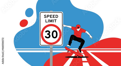 Defying Limits: A Skateboarder's Dance with Speed and Restriction Illustration