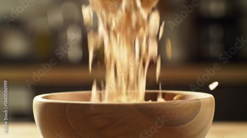 Pouring Fresh Salad Ingredients Into A Wooden Bowl