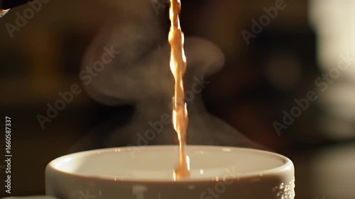 Pouring Hot Coffee Stream Into Cup For A Fresh Morning Beverage
