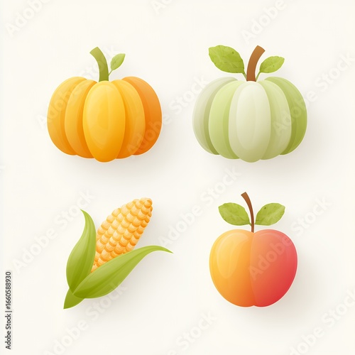 Minimalist Autumn Harvest Icons Set Featuring Pumpkins and Corn