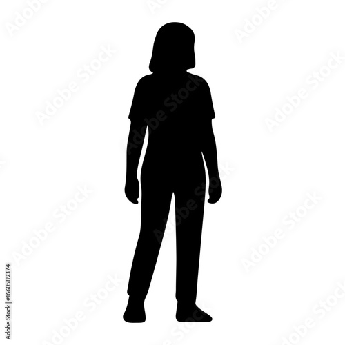 Silhouette of standing woman in casual clothing. Female figure icon and people concept