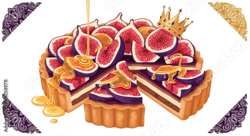 Exquisite Fig Tart Illustration With Honey And A Royal Crown Decoration