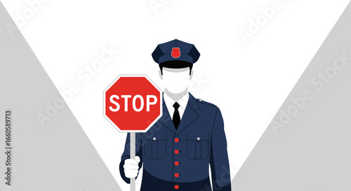 Faceless Traffic Warden Holding Stop Sign For Road Safety And Guidance
