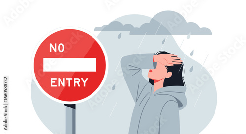 Facing Obstacles With Rainy Weather Representing Challenges And Disappointment