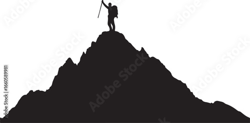 Mountain climber on summit peak achievement silhouette