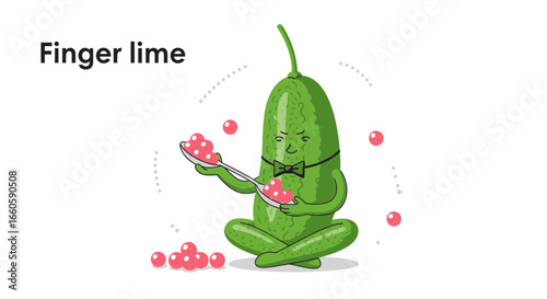 Finger Lime Cartoon Character Enjoying Caviar Delicacy In A Playful Still Life