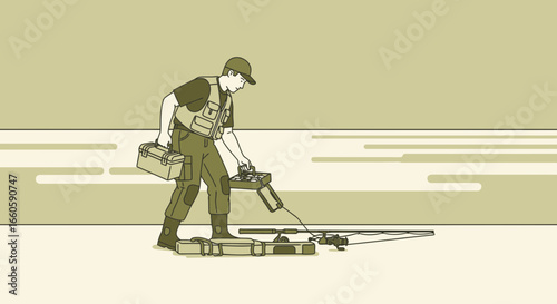 Fisherman Preparing For A Relaxing Day Of Fishing By The River With Gear