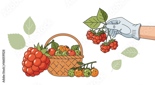 Fresh Harvest Of Summer Berries In A Basket Ready For Eating