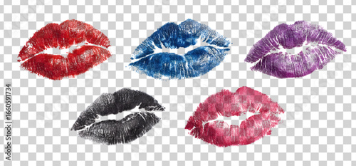 Vector set of lipstick kiss smudge isolated on transparent background.